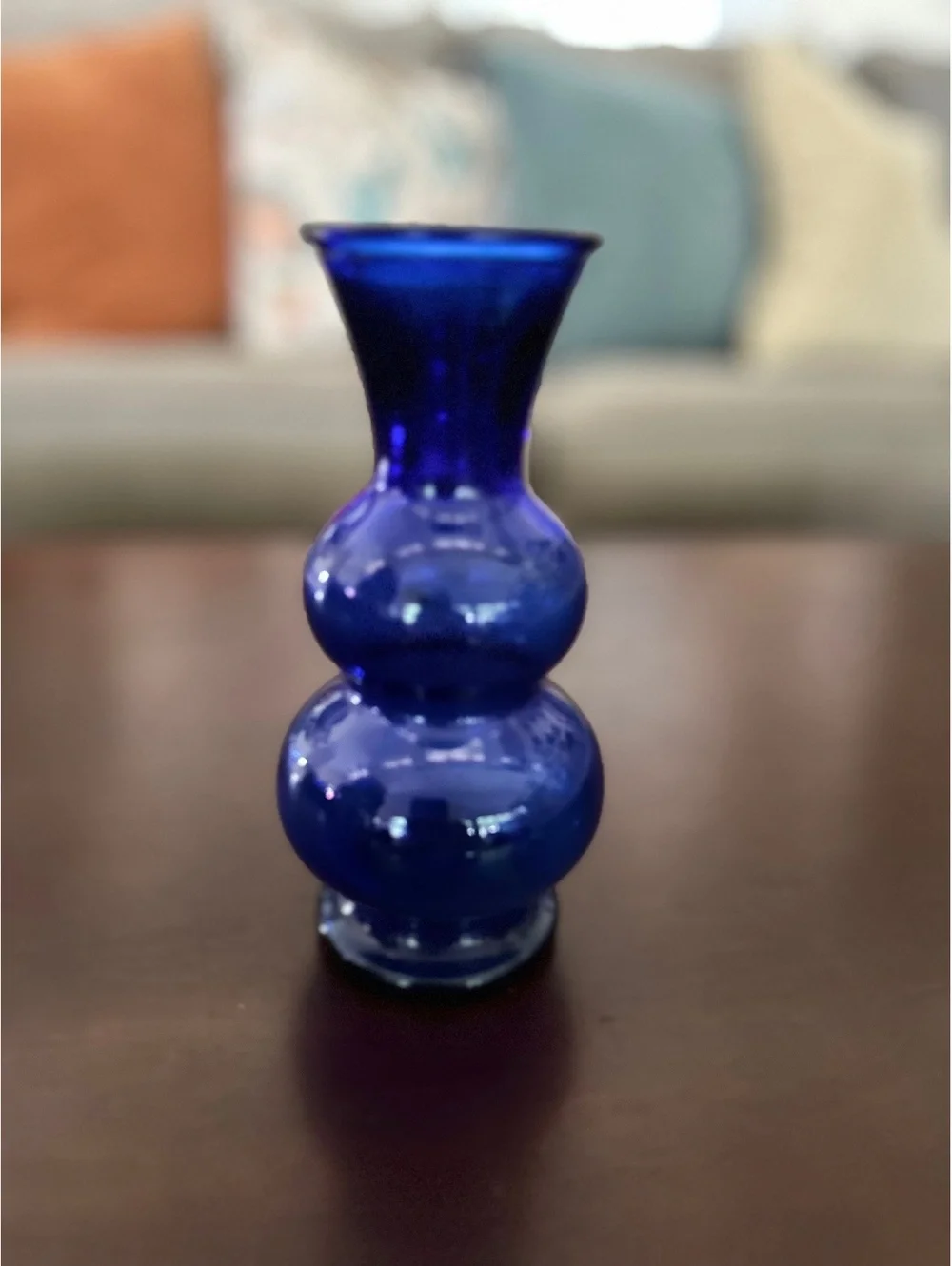 Vintage Cobalt Blue Glass Bud Vase Double Beehive Hourglass Bubble 6-1/4